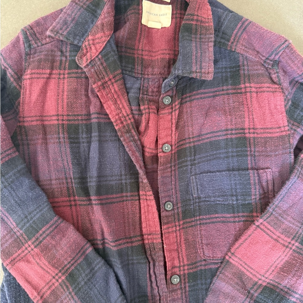 American Eagle Outfitters Maroon and Black Plaid Shirt